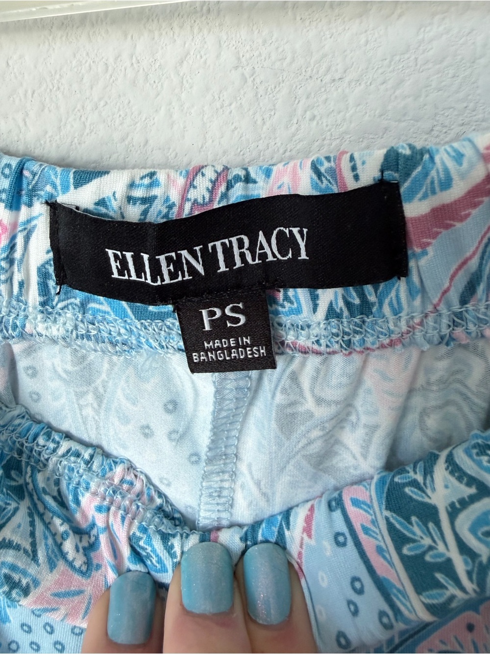 NWT Ellen Tracy Pajama Set Size Petite Small Blue Pink Paisley 2 Piece Spring - Picture 10 of 12